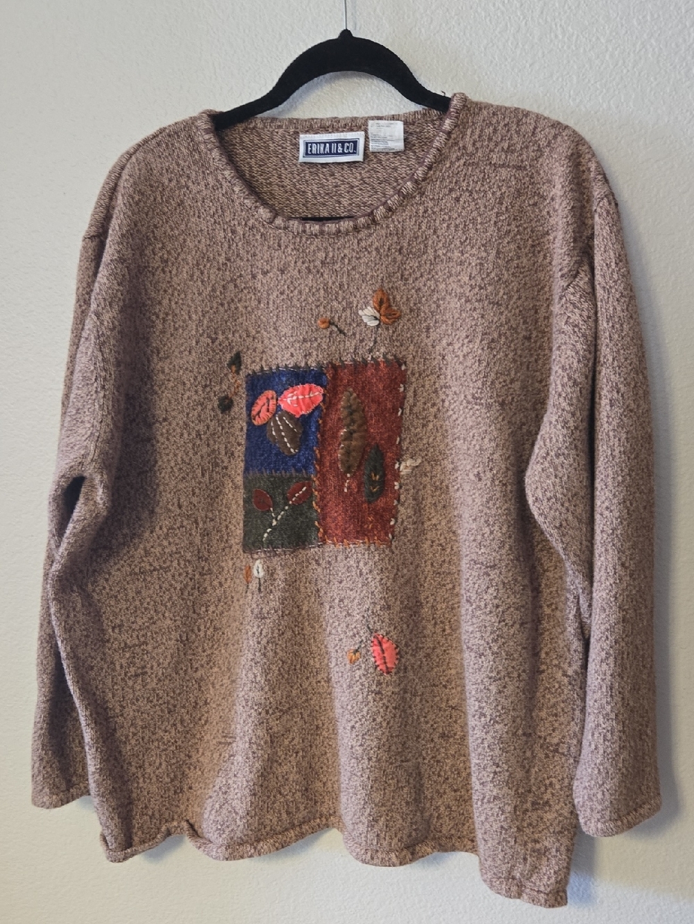 Taupe Embroidered Crewneck Sweater